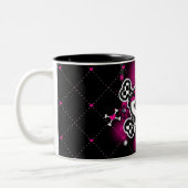 Mug Café Filles Crâne & Os Coeurs Roses (Gauche)