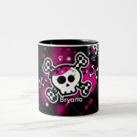 Mug Café Filles Crâne & Os Coeurs Roses