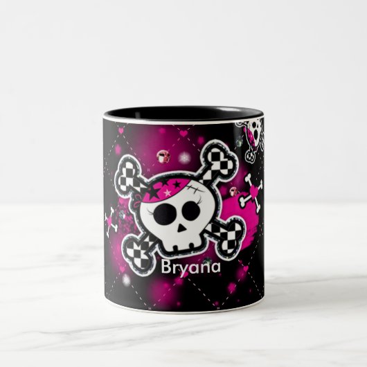 Mug Café Filles Crâne & Os Coeurs Roses (Centre)