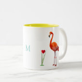 Mug Café Flamant Rose et Monogramme Bicolore (Devant droit)