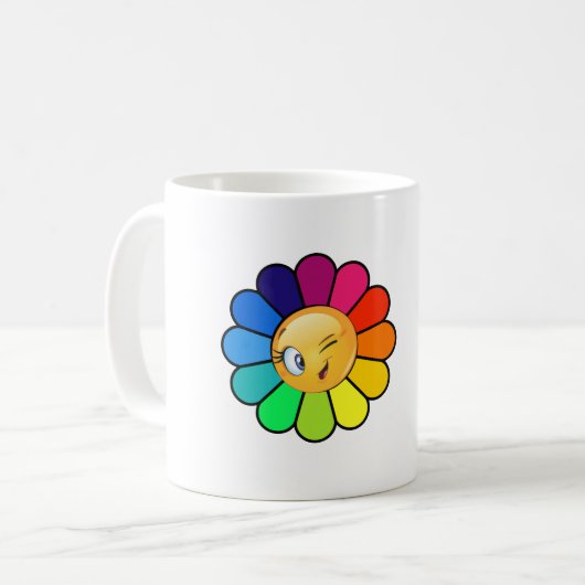 Mug Café Fleur Arc-en-Ciel Mignonne Clignant (Devant gauche)