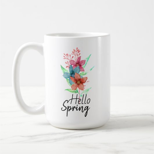 Mug Café Fleurs Aquarelle Bonjour Printemps (Gauche)