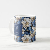 Mug Café Fleurs Blanches Bleues Classiques avec No (Devant gauche)