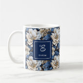 Mug Café Fleurs Blanches Bleues Classiques avec No (Gauche)