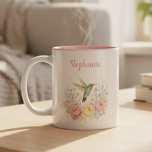 Mug Café Fleurs Colibri – Cadeau Rose Pastel