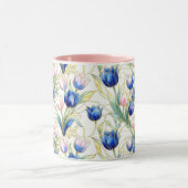 Mug café floral de roses bleues de style vitrail (Centre)