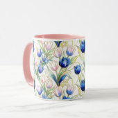 Mug café floral de roses bleues de style vitrail (Devant gauche)