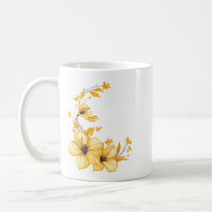 Mug café floral jaune - Design botanique ensoleill