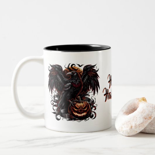 Mug café Halloween Raven (Avec donut)