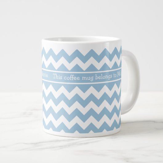 Mug café Jumbo, Chevrons Bleus et Blancs personnal (Devant droit)