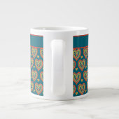 Mug café Jumbo, Rouge, Coeurs verts sur Turquoise (Dos)