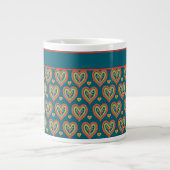 Mug café Jumbo, Rouge, Coeurs verts sur Turquoise (Devant)