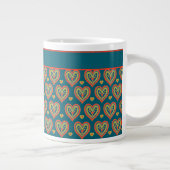 Mug café Jumbo, Rouge, Coeurs verts sur Turquoise (Droite)