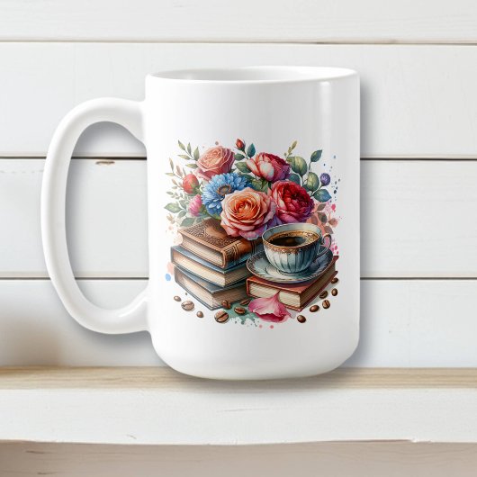Mug Café, livres et fleurs