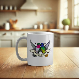 Mug Café Lover Tattoo Style Hummingbirds & Ribbon