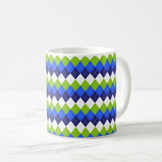 Mug Café Monogramme Jacquard bleu, vert citron et blan (Devant droit)