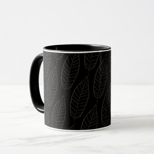 Mug Café Motif noir et or Leaf Line (Devant gauche)