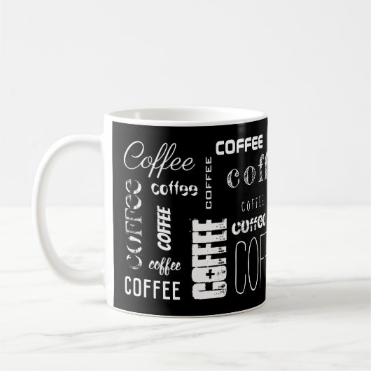 Mug CAFÉ noir blanc ! Nom du texte de typographie (Gauche)