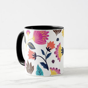 Mug café noir et rose et feuille
