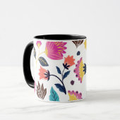 Mug café noir et rose et feuille (Devant gauche)