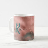 Mug Café Ombre rose Turquoise et doux au monogramme (Devant gauche)