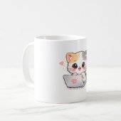 Mug Café Ordinateur Chat Mignon Kawaii - Amusant (Devant gauche)