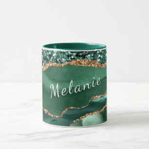 Mug Café Personnalisé avec Nom Paillettes Or Vert 