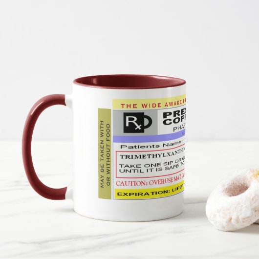 Mug Café personnalisé drôle de prescription de Rx (Avec donut)