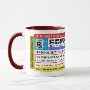 Mug CAFÉ "personnalisé" DRÔLE d'étiquette de Rx