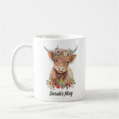 Mug Café personnalisé Floral Highland Cow (Gauche)