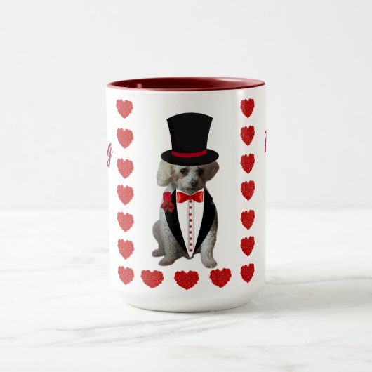 Mug Café Poodle Rouge Blanc Pensées pour Vous (Centre)