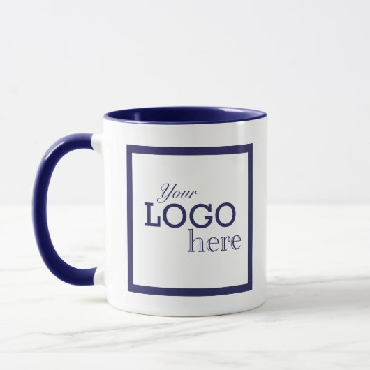 Mug Café professionnel Navy Blue Business Carré Logo (Gauche)