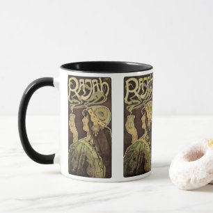 Mug Café Rajah Art Nouveau vintage, femme avec café