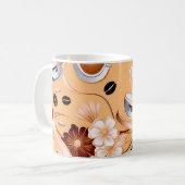 Mug Café thème beige, fleurs marron initiales (Devant gauche)