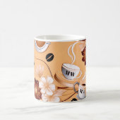 Mug Café thème beige, fleurs marron initiales (Centre)