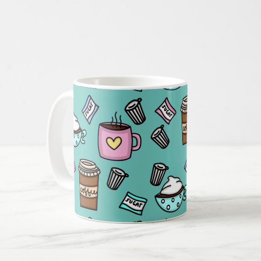 Mug Café turquoise et rose mignon (Devant gauche)