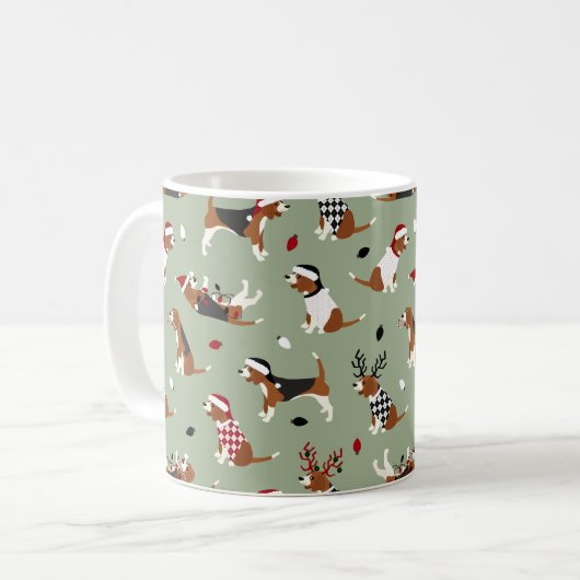 Mug café vert Beagle de Noël (Devant gauche)