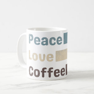 Mug café vintage texte coloré paix amour café