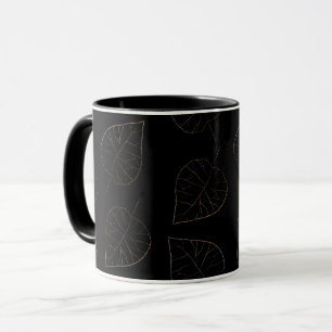 Mug Cafetière à motif feuille noir et or