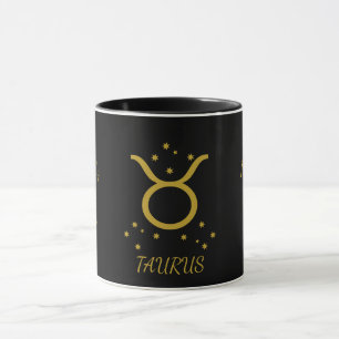 Mug Cafetière simple Taureau noir et or Zodiaque