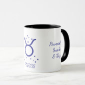 Mug Cafetière Taureau Zodiaque Typographie Bleue Simpl (Devant droit)