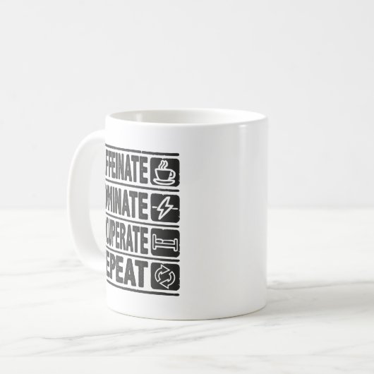 Mug Caffeinate, Dominer, Récupérer, Répéter - Succès (Devant gauche)