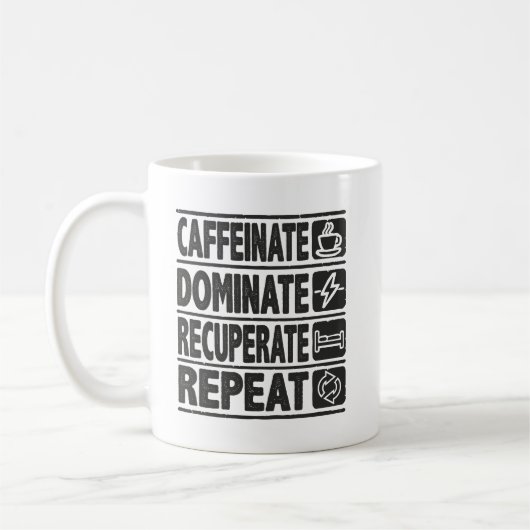 Mug Caffeinate, Dominer, Récupérer, Répéter - Succès (Gauche)