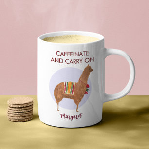 Mug Caffeinate Porte Sur Llama Alpaca Animal Dessiné À