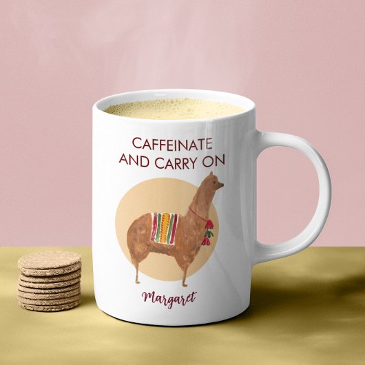 Mug Caffeinate Porte Sur Llama Alpaca Animal Dessiné À