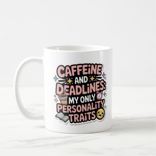 Mug Caffeine and Deadlines Kawaii Student Burnout (Gauche)