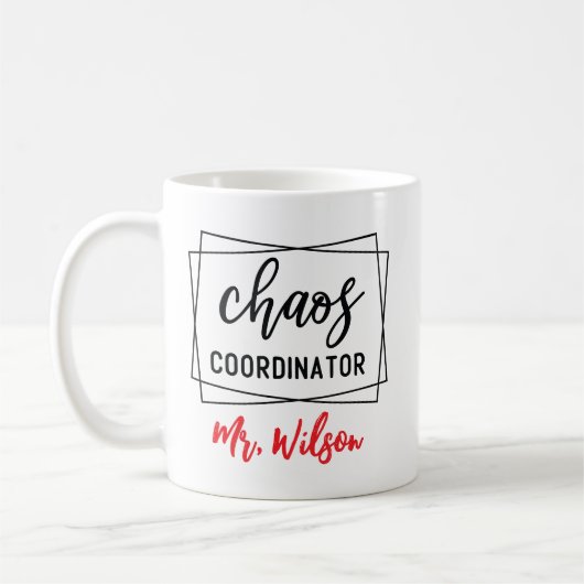 Mug Cahier du coordinateur de chaos – Citation drôle d (Gauche)