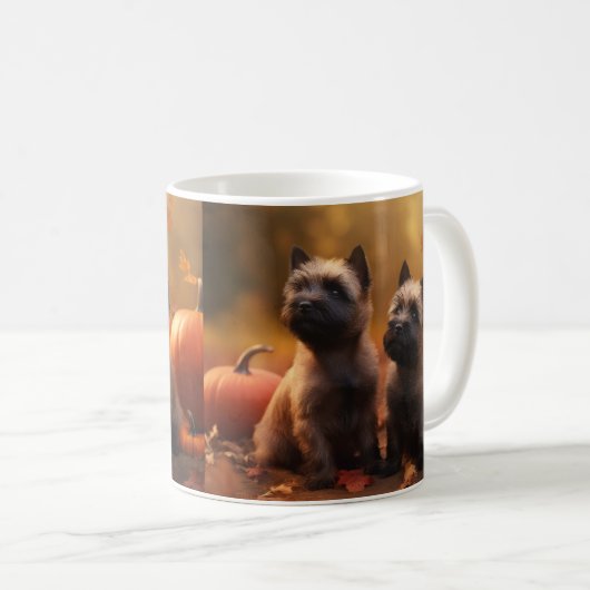 Mug Cairn Terrier Chiot Automne Citrouille de plaisir (Devant droit)