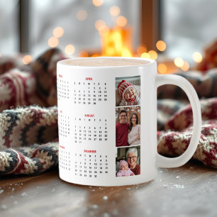 Mug calendrier 2026 photo collage rouge trois photos