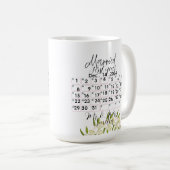 Mug Calendrier de mariage personnalisé Date 1ère anniv (Devant droit)